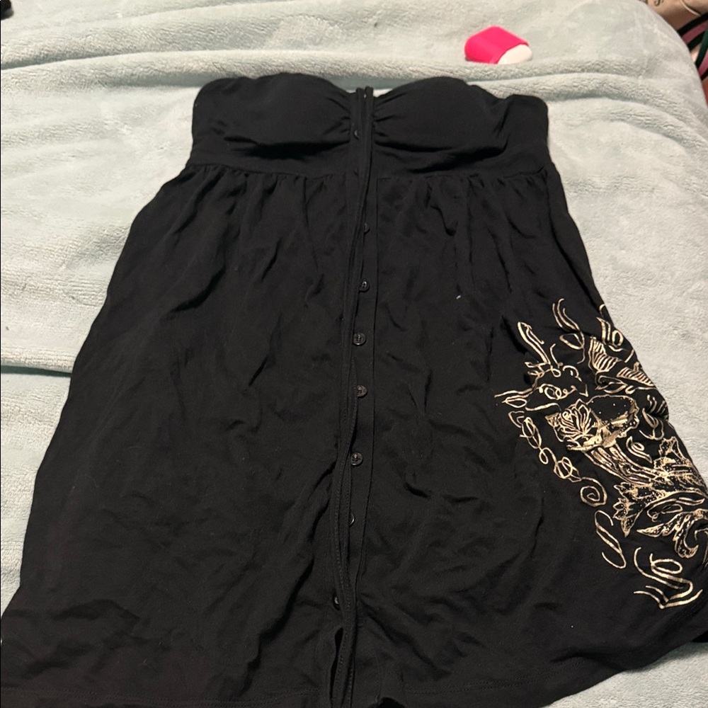 Fox Black High Low Dress with Gold Accents